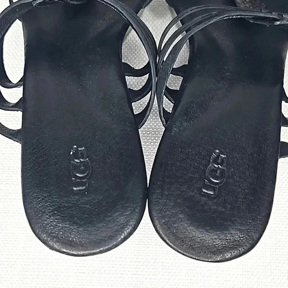 UGG Mattie Black Leather Platform Wedge Stacked Heel Sandal Women's Size 10 - Picture 8 of 15